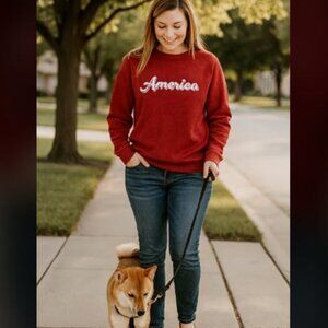 New 78 & Sunny SEAS America Graphic Sweatshirt Red S